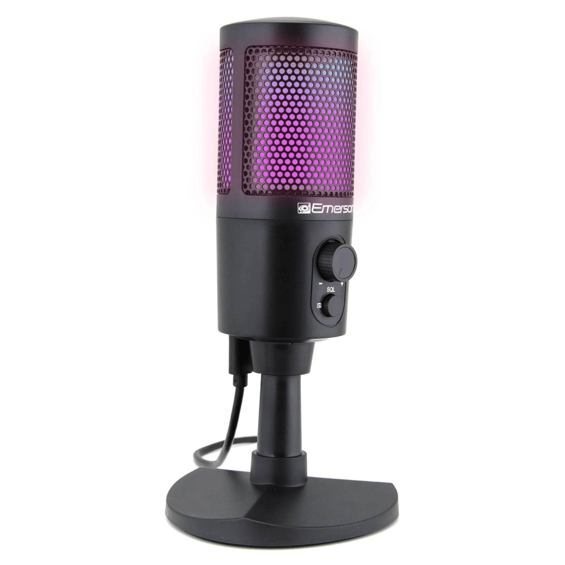 Emerson RGB Lighting USB Gaming and Streaming Microphone with Tap-to-Mute Feature