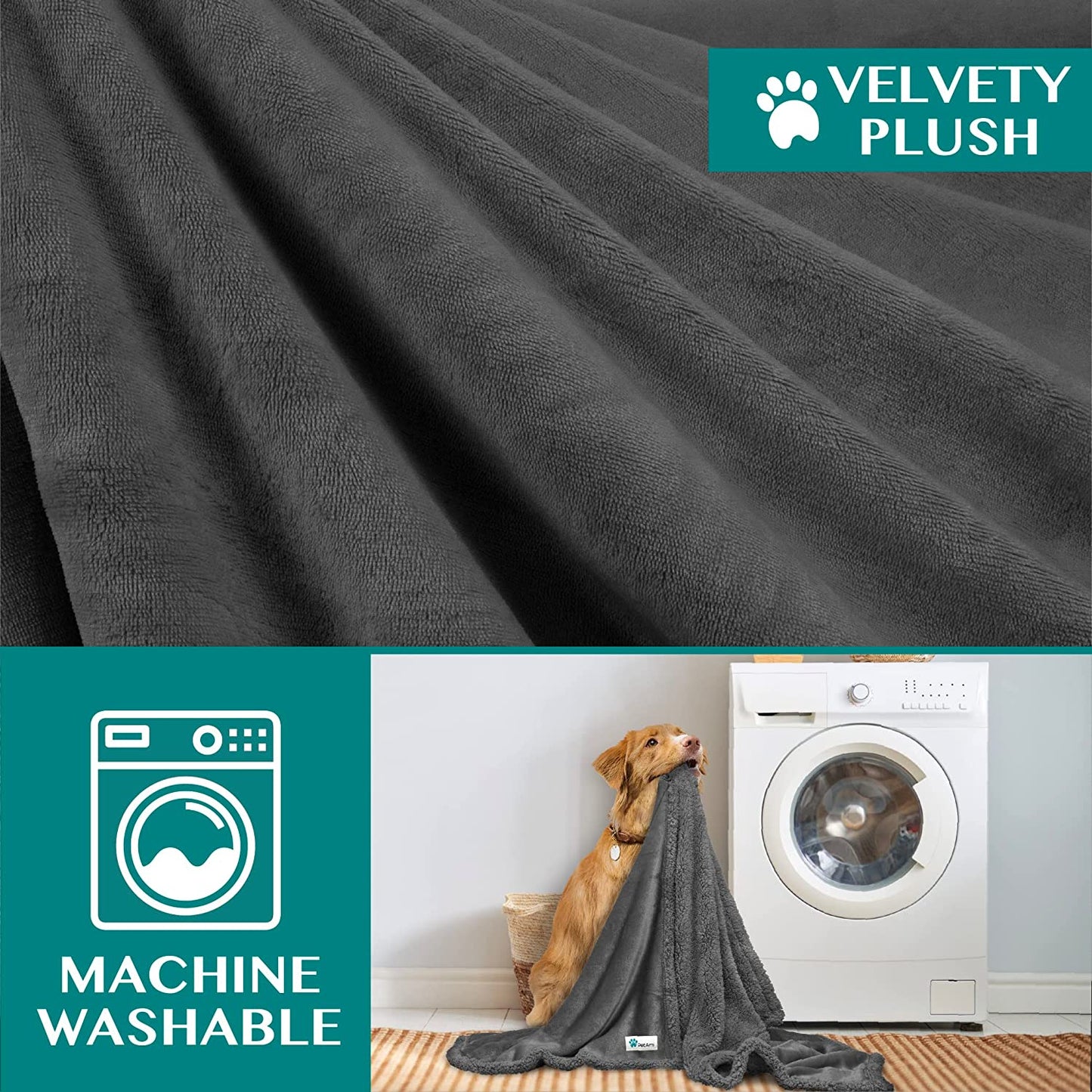 Dog Blanket for Bed, XL Pet Blanket Large Dogs, Fleece Furniture Couch Cover Protector Sofa Car Crate Kennel, Soft Sherpa Cat Throw Plush Reversible Washable, Twin 60X80 Solid Dark Gray