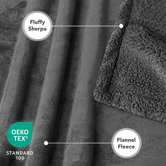 Dog Blanket for Bed, XL Pet Blanket Large Dogs, Fleece Furniture Couch Cover Protector Sofa Car Crate Kennel, Soft Sherpa Cat Throw Plush Reversible Washable, Twin 60X80 Solid Dark Gray