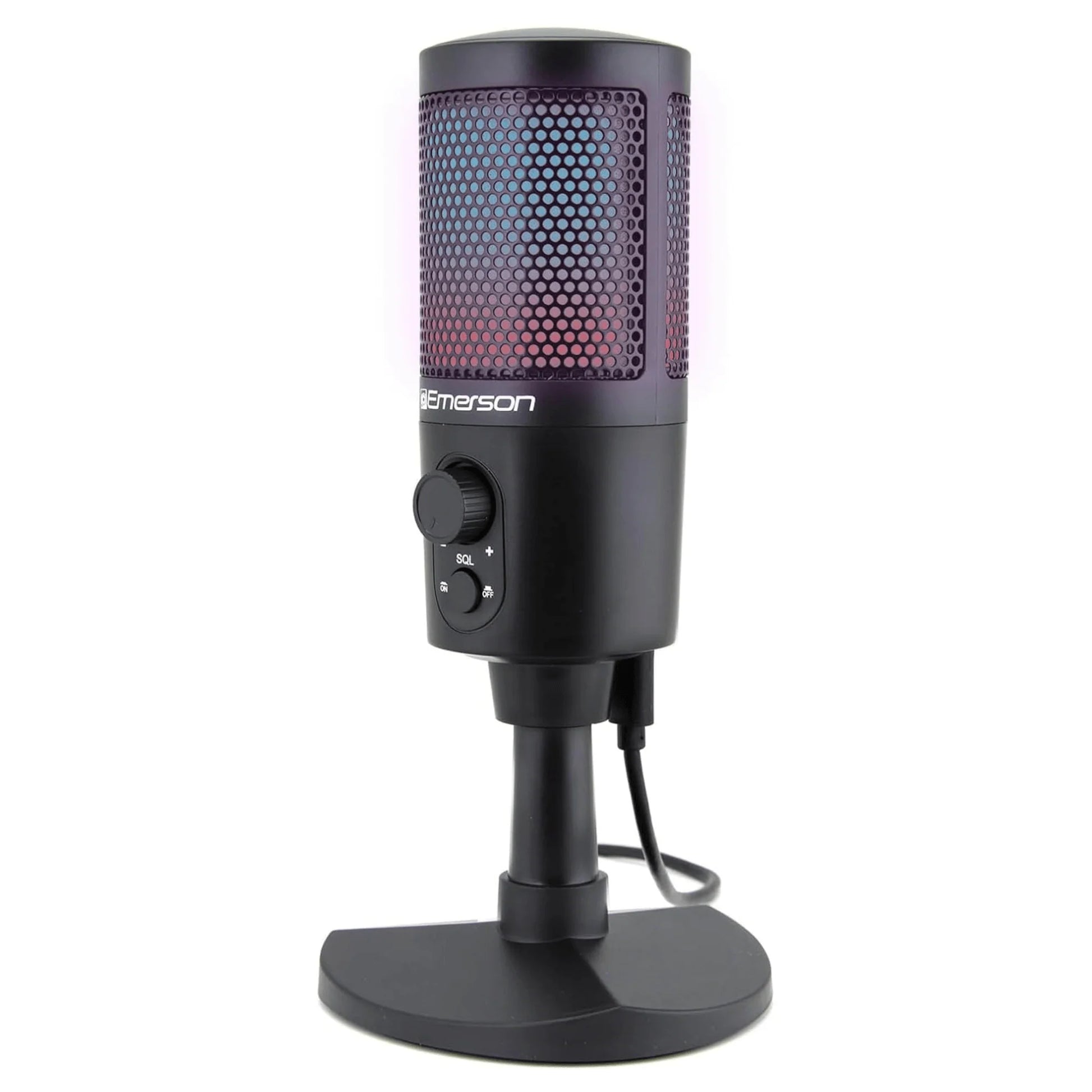 Emerson RGB Lighting USB Gaming and Streaming Microphone with Tap-to-Mute Feature