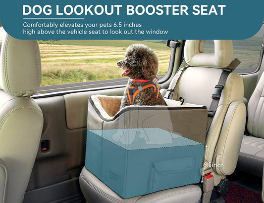 Dog Booster Car Seat for Small Dogs, Dog Car Seat with Safety Leash, Suitable for Cars, Trucks, and Suvs (Small, Brown)