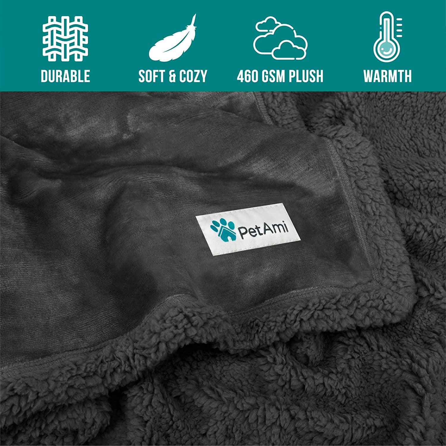 Dog Blanket for Bed, XL Pet Blanket Large Dogs, Fleece Furniture Couch Cover Protector Sofa Car Crate Kennel, Soft Sherpa Cat Throw Plush Reversible Washable, Twin 60X80 Solid Dark Gray